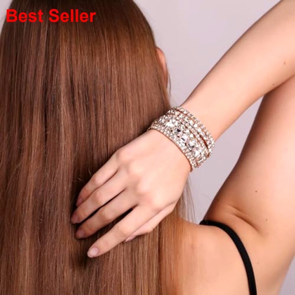 Crystal Stretch Bracelets Set, Stackable Layered Rhinestone Jewelry - Picture 3 of 7